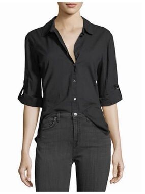 Standard James Perse Black Panel Button Up Cotton 3/4 Sleeve Shirt, size 1 (S)